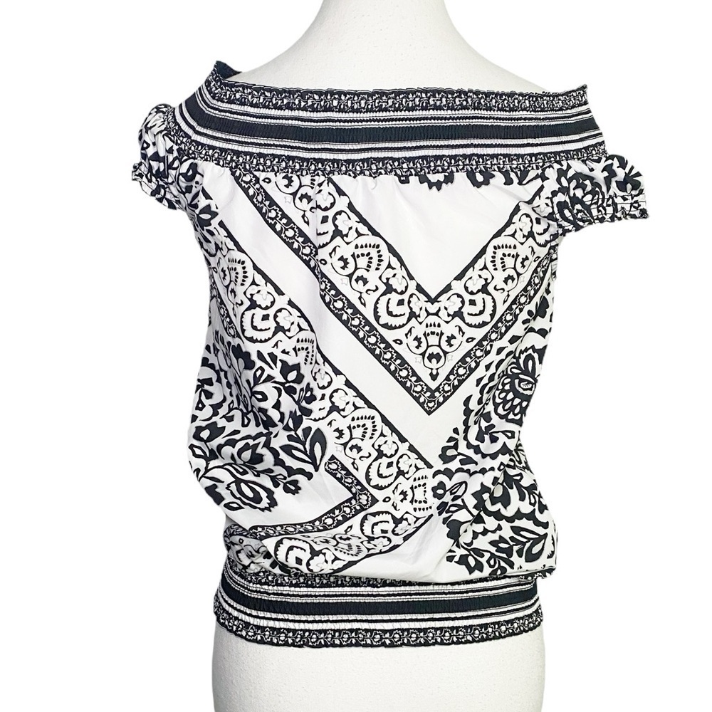 White House Black Market Black and White Paisley Tie Front Blouse - Picture 2 of 12